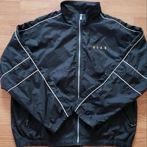 VTG Black Nike Zip-Up Windbreaker Large Gold Logo